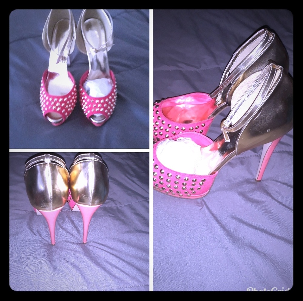 Pink and gold studded high heels